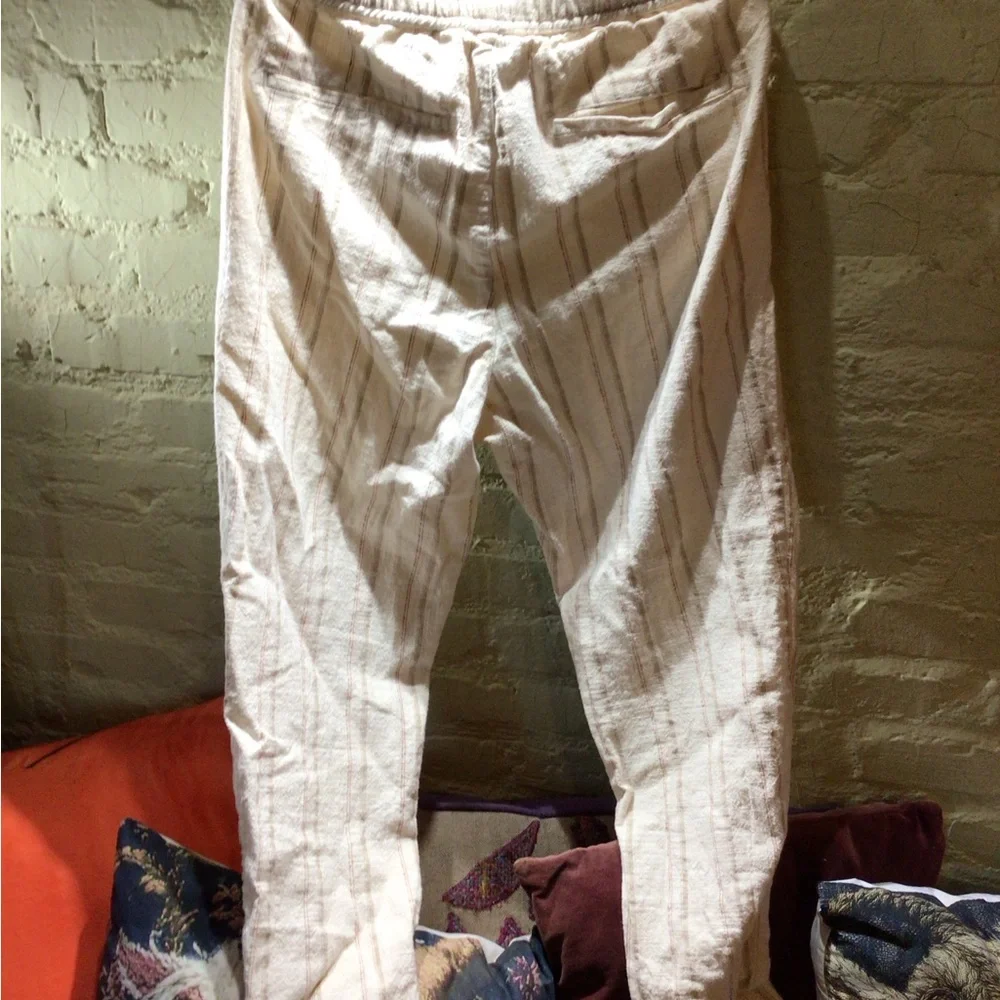 ZARA Cream linen Stripe Drawstring Pants